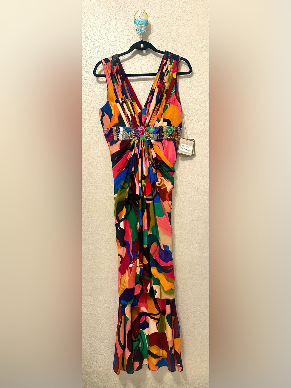 NWT sz M La Fuori Safaa maxi dress SOLD OUT 100% silk abstract beaded $620!!
